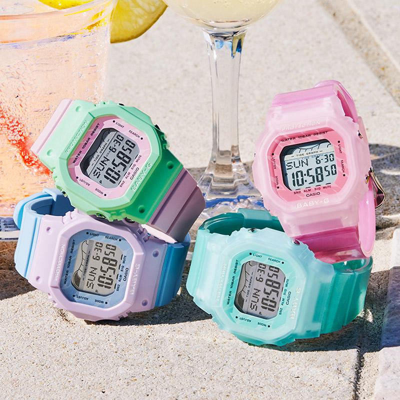 Casio BABY-G Series Classic Candy Square Contrast Color Tide Moon Phase Function Waterproof Quartz Movement Resin Strap Japanese and BLX-565S-2PR