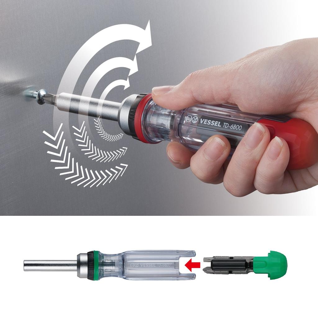 Set șurubelniță cu clichet Torx VESSEL (cu 8 biți) TD-6808TX