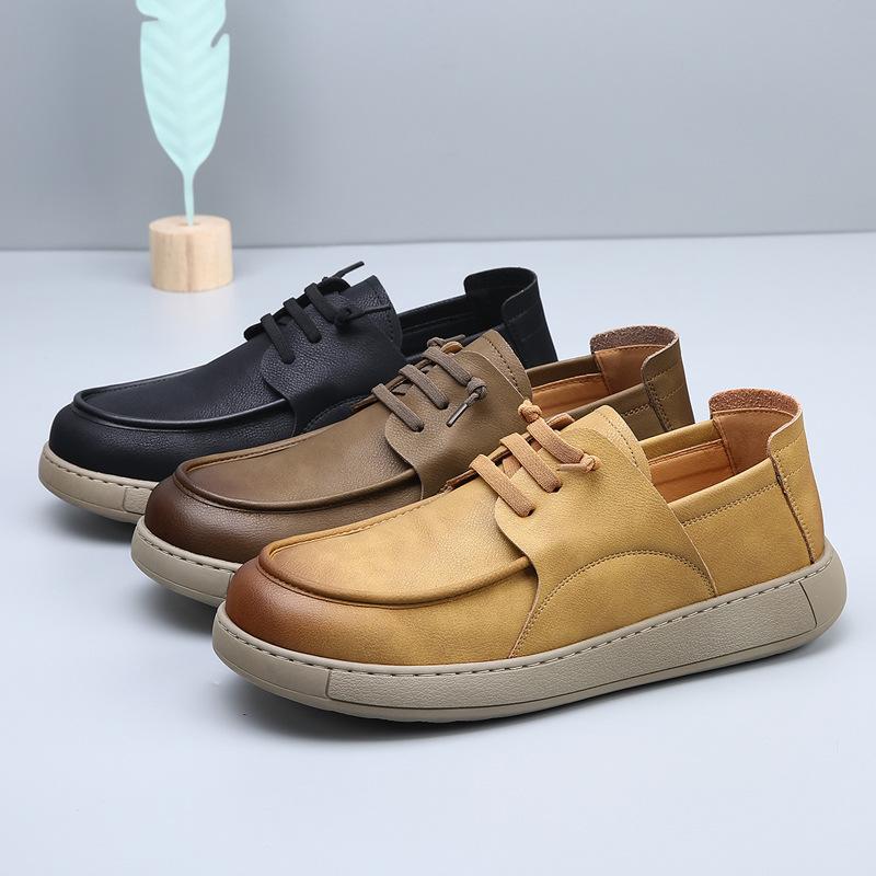 Fashion 2025 Autumn New Low Top Loafers for Men Solid Color Lace Fashion Casual Leather Shoes Male Retro Soft Sole Designer Shoes Man
