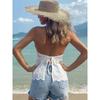 Cross-Border Fashion Summer New White Halter Sexy Sexy Open Back Shoelace Crocheted Cut Out Seaside Camisole