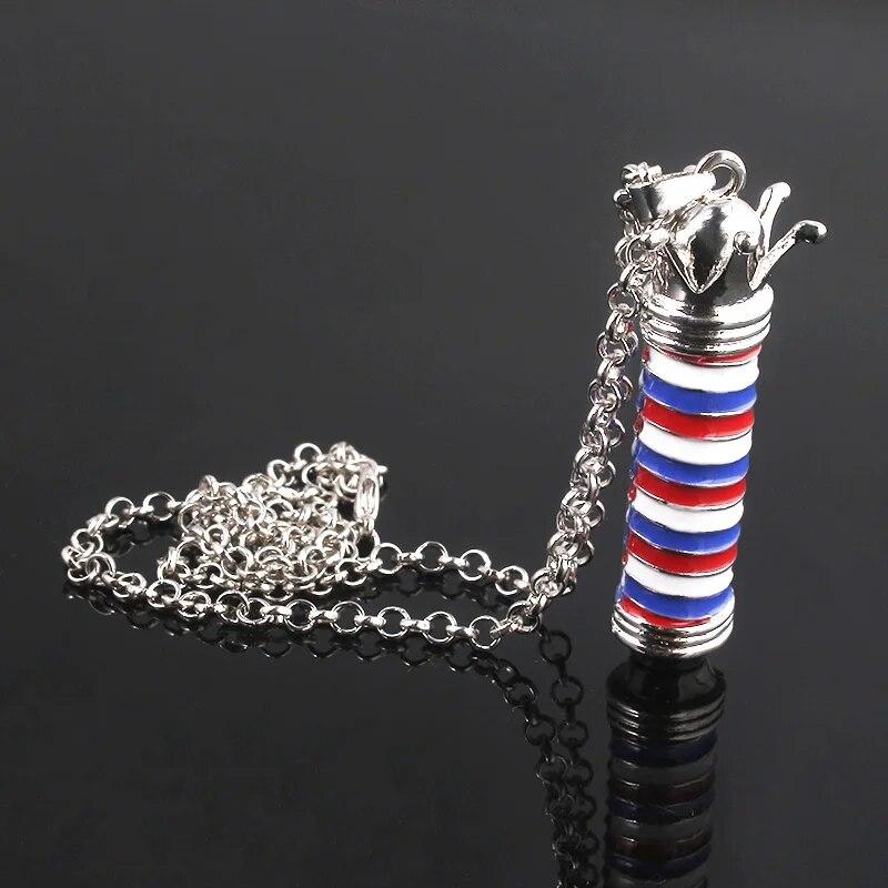 Fashion Crystal Barber Shop Turn Light 3D Necklace Crown Hairdresser Logo Necklace Pendants Barbers Jewelry Gift