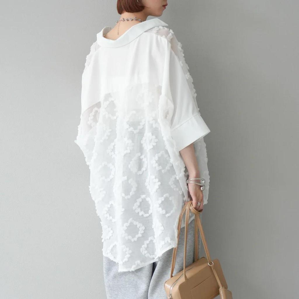 Korean Fashion Summer Spring Women Cardigan Turn-Down Collar White Black Oversized Lace Blouse Delicate Elegant Ladies' Thin Outerwear