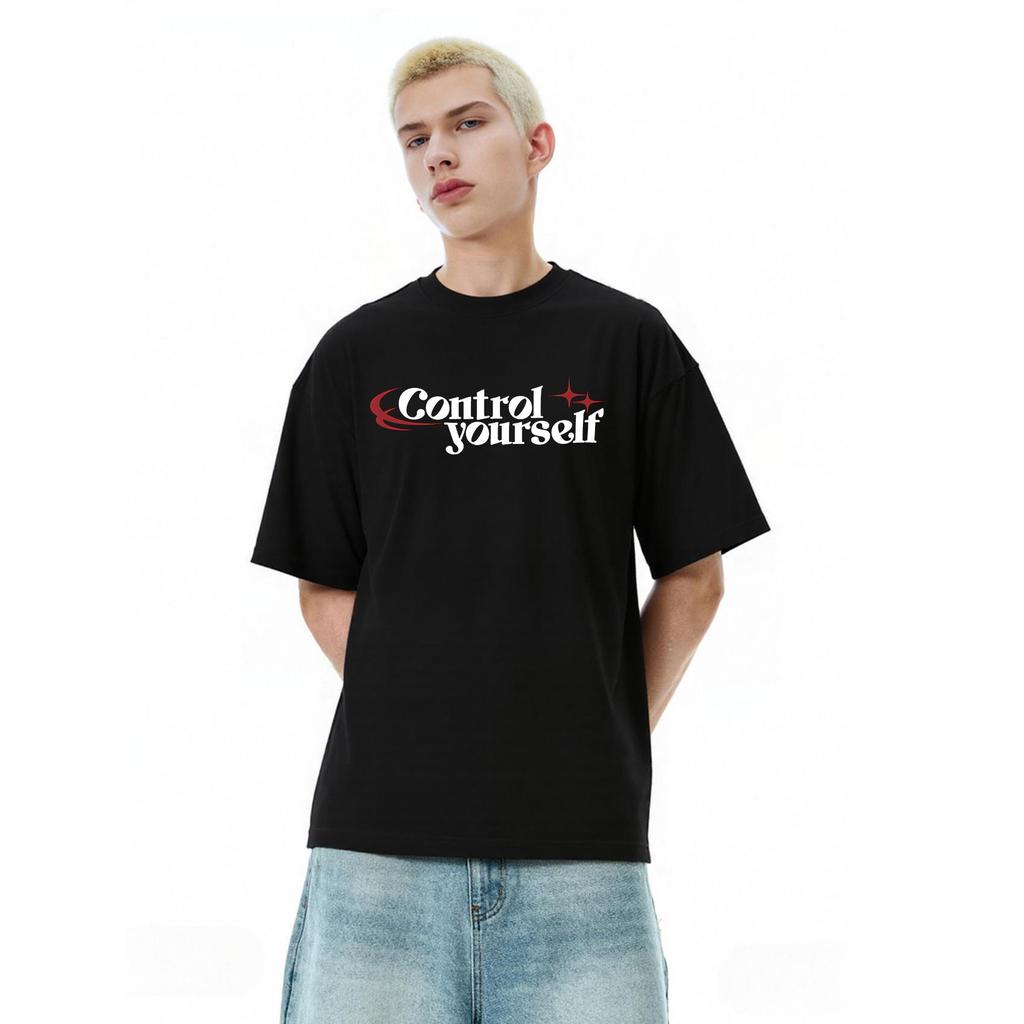 Amerikanisches Street Herren T-Shirt mit Buchstabenaufdruck, aus reiner Baumwolle, kurzärmelig, locker, lässig, mit Rundhalsausschnitt, vielseitiges Oberteil für den Alltag