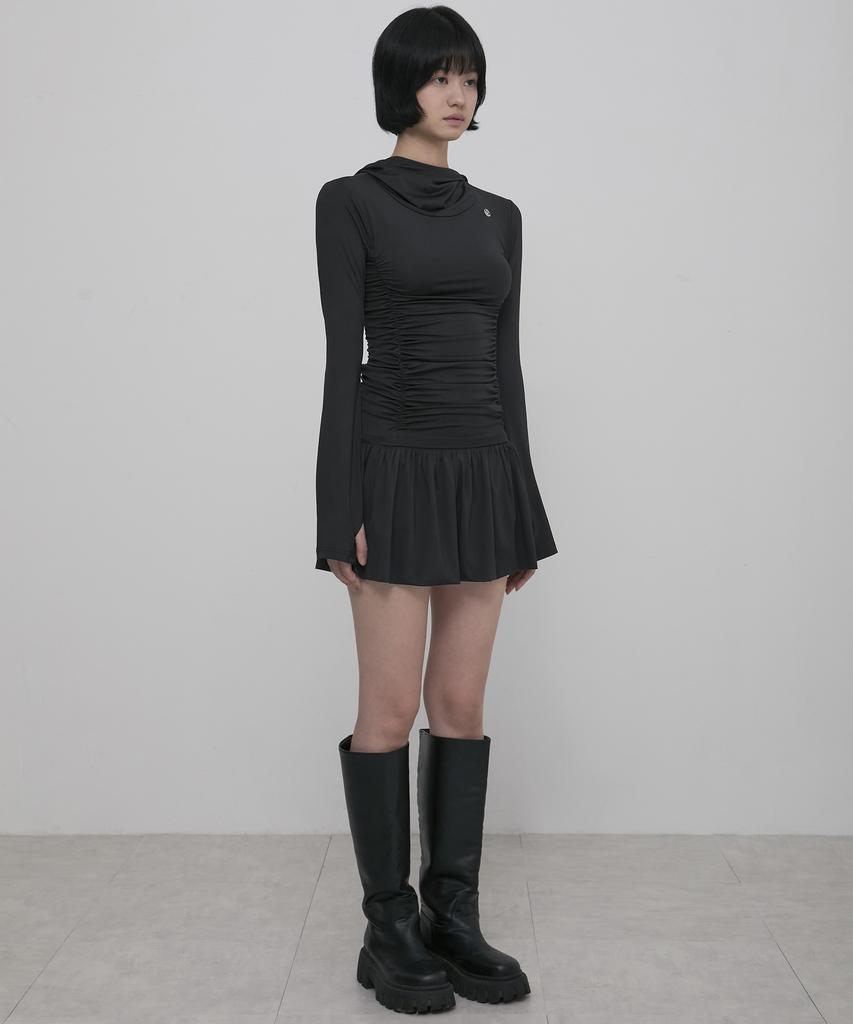 Peulleeoeob Hooded High Neck Long Dress (Fl-185_Black)