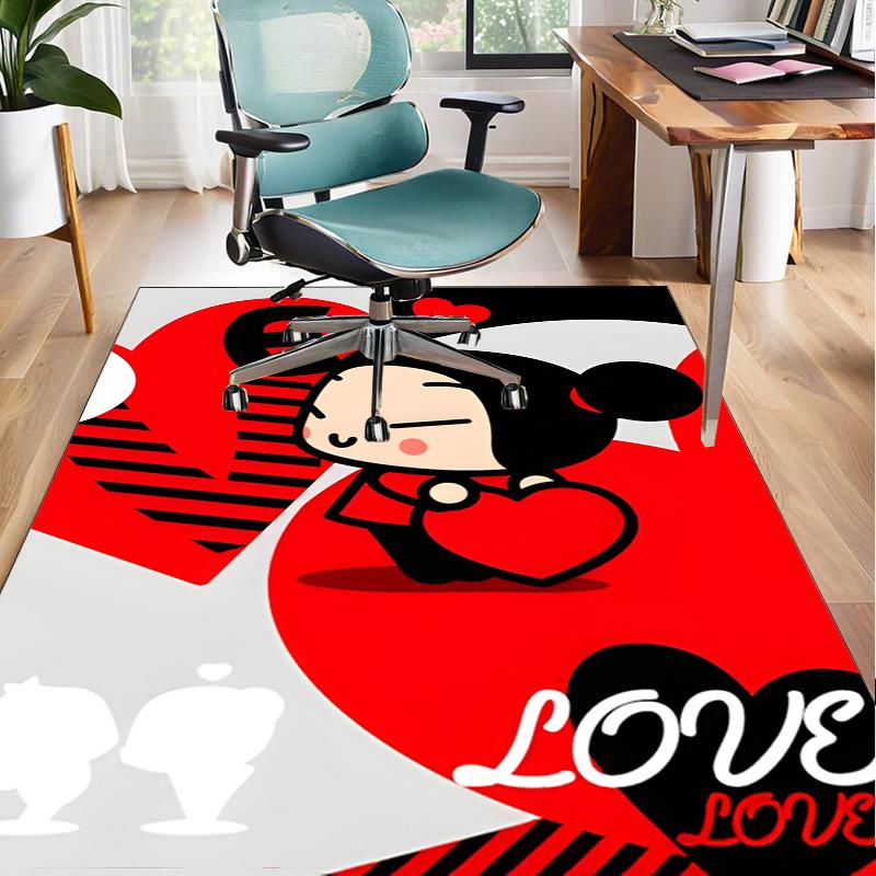 Heartfelt Love Cute Doll Office Rug Chair Mat, Game Carpet, Suitable for Front Door, Bedroom, Living Room, Desk, Holiday Gift