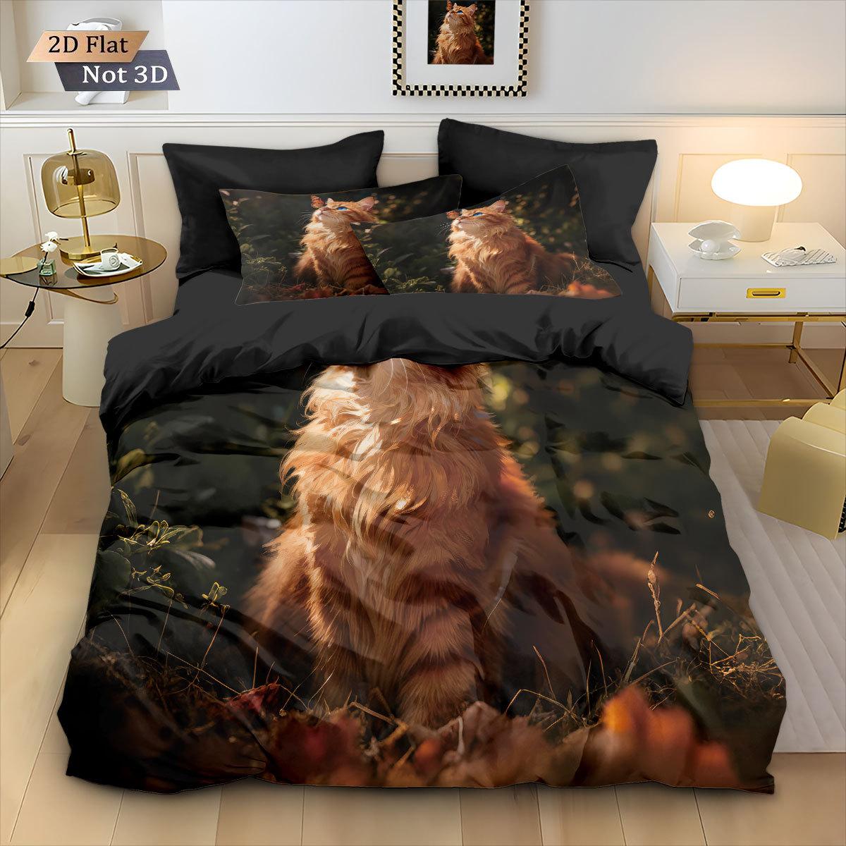 

Постельное белье Трехпредметное Кот 3D Цифровая печать Пододеяльник Наволочка Абразивное Постельное белье 135x200