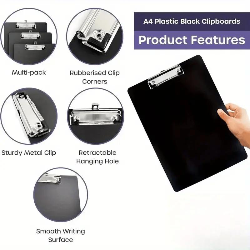 7 Pieces Black Plastic Clipboards And A4 Clipboard Folders, Essential Supplies for Offices And Classrooms