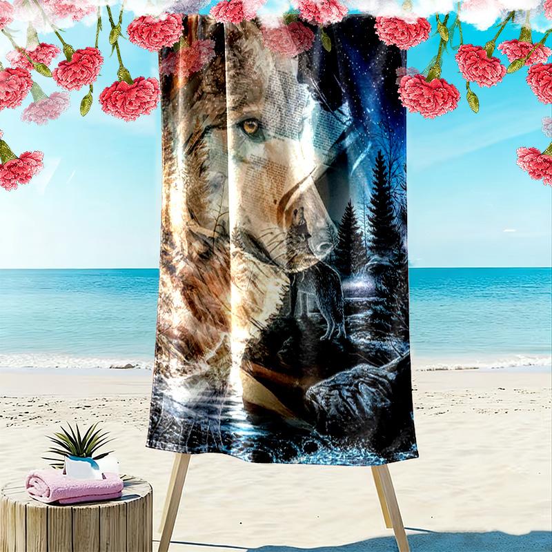 Wolf Print Beach Towel, Large Soft Quick Dry Towel for Beach Camping Swimming