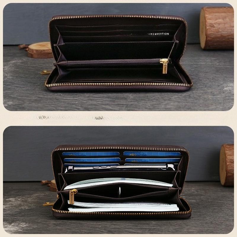 Echtes Leder Geldbörse, Retro Mehrschlitz-Tasche, Geprägte Clutch mit großem Fassungsvermögen