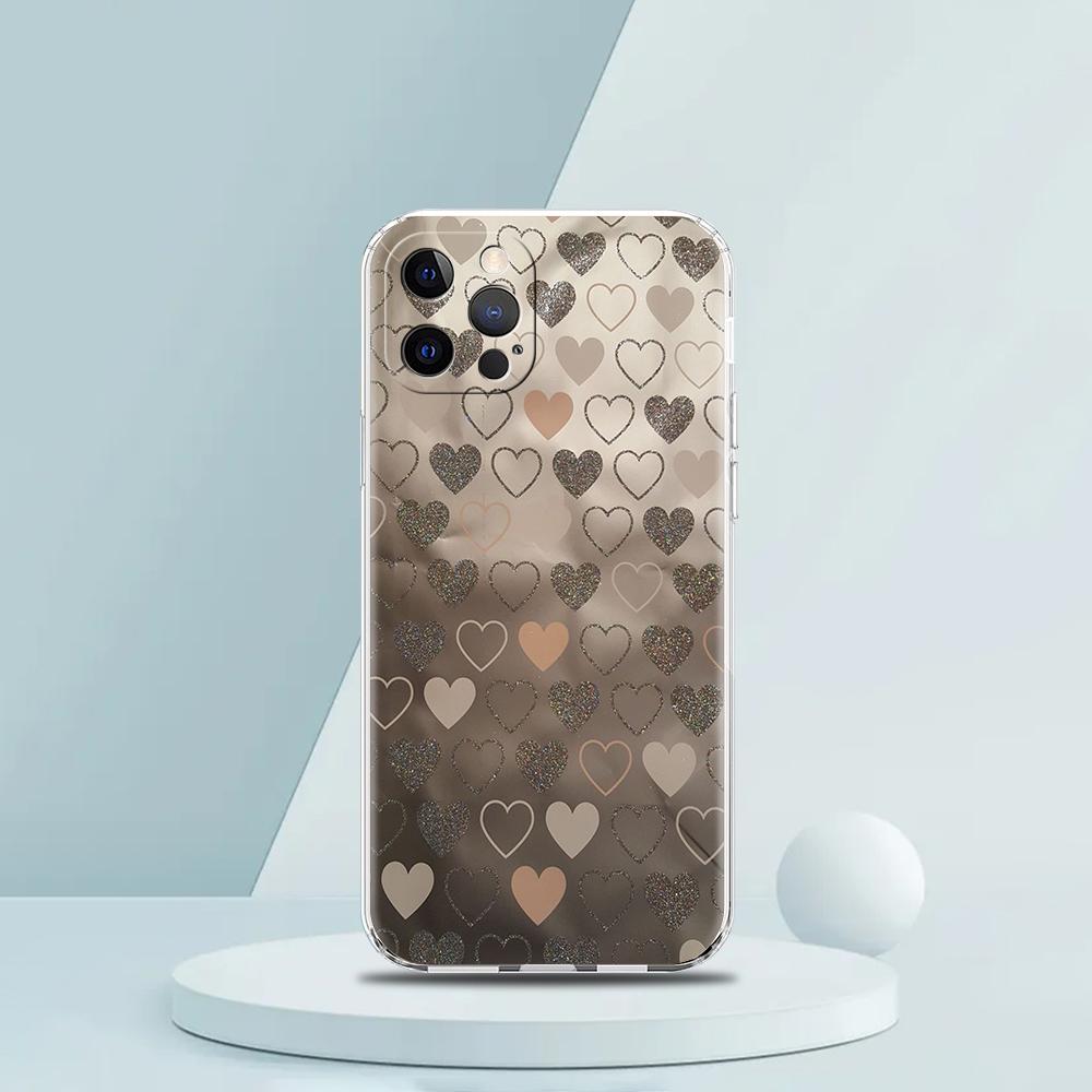 Gold Pink Rose Glitter Hearts Luxury Phone Case For iPhone 16 15 14 13 12 11 Pro Max XS X XR SE 7 8 Plus Silicone Clear Cover