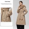 Winter Down Jacket for Women Long Style Large Fur Collar Slim Waist White Duck Down Jacket