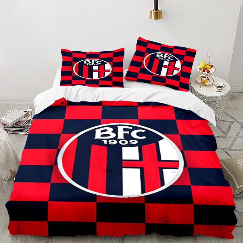 3PCS Football Bologna Bedding set,Ideal For1pc Duvet Cover And 2pcs Pillowcases Perfect for Christmas gift,Ideal for Bedroom, Dormitory
