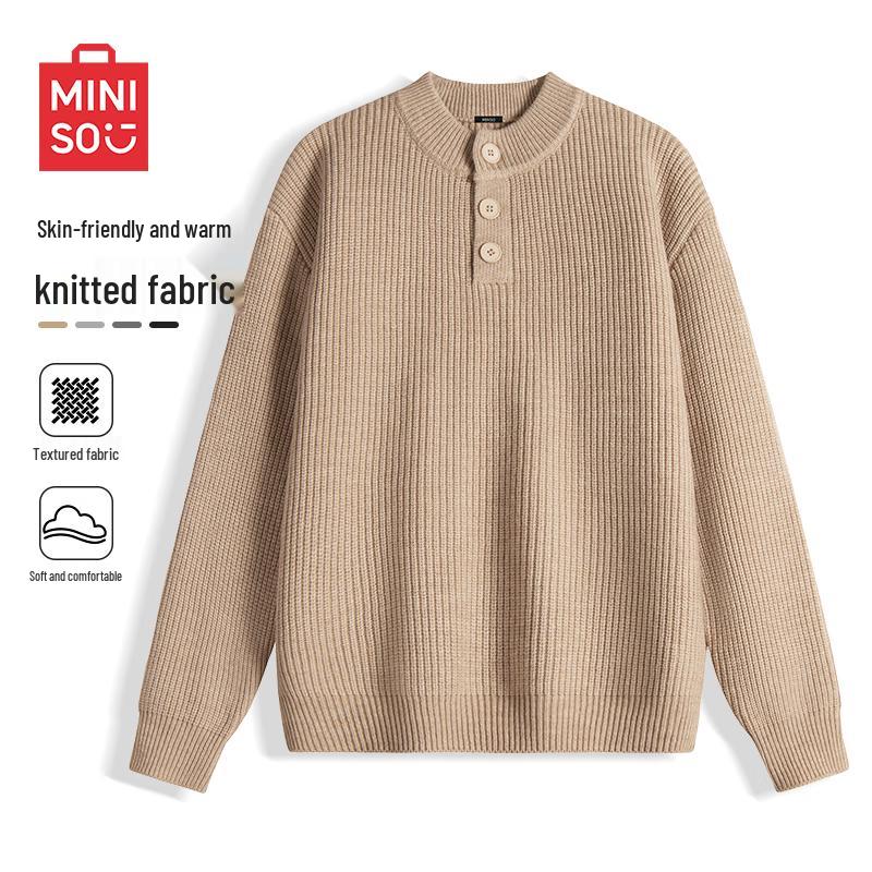 

MINISO Men s Casual Henry Collar Knit Sweater 3XL