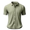 Men's Linen Button Down Shirt Vertical Stripe Pattern Short Sleeve Casual Loose Fit Breathable Summer Shirt with Turn Down Collar