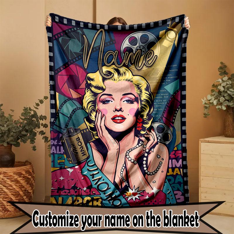 Gepersonaliseerd Dekentje met Naam, Marilyn Monroe Print, Woondecoratie, Slaapkamer, Bank, Kamperen, Sofa, Cadeaus voor Verjaardag Kerst