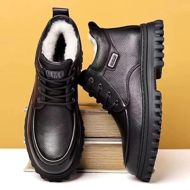 

Thickened Men s Winter High-Top Boots – Genuine Leather, Warm Velvet, Non-Slip, Casual for Middle-Aged & Elderly 43