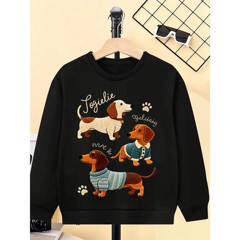 Rundhals-Sweatshirt für Mädchen mit einem Muster von Dackeln in Pullovern. Es ist maschinenwaschbar, geeignet für Frühling und Herbst, perfekt