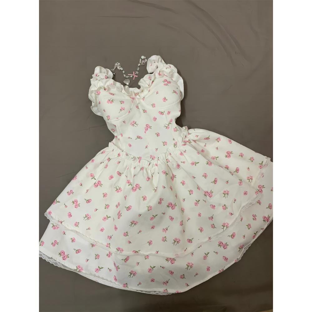 Small waist skirt short skirt tall floral suspender dress women's summer tutu