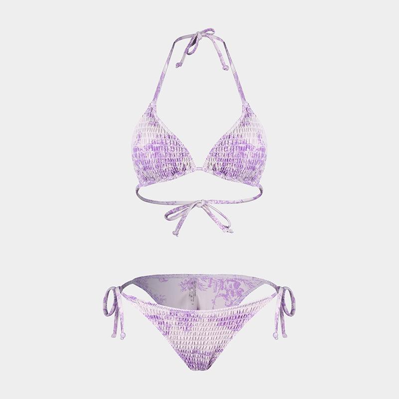 TS JYL-BK045 Mesh Skirt Three-Piece Bikini, Print Triangle Slim Swimwear For Vacation