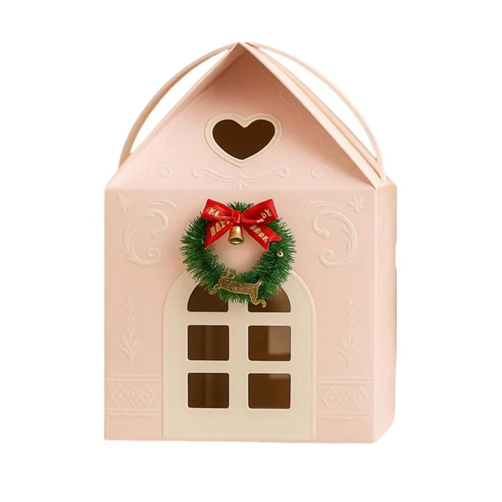 Christmas Cottage Gift Box Festive Goodie Bags with Handle Holiday Cottage Box for Holiday Party Favors Cookie Candy Packaging
