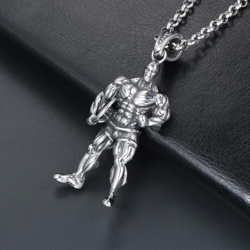 Men Gym Bodybuilder Pendant Necklace Muscle Fitness Expert Sports Necklace