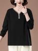 Women's Plus Size V-Neck Long Sleeve Autumn Top - Stylish Loose-Fit Base Shirt for Middle-Aged Mothers