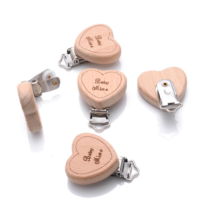 1Pcs Printing Animal Dummy Clip Beech Wood Nipple Clip For Teether Chewing Toys Accessory DIY Anti-Drop Baby Pacifier Chain
