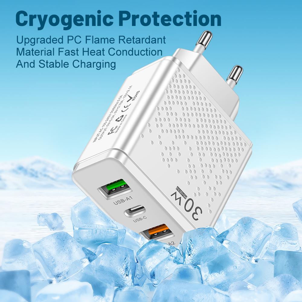 3 Ports USB Charger Fast PD Charging EU US UK Plug Adapter for iPhone Samsung Xiaomi Travel Mobile Phone USB Type C Wall Charger