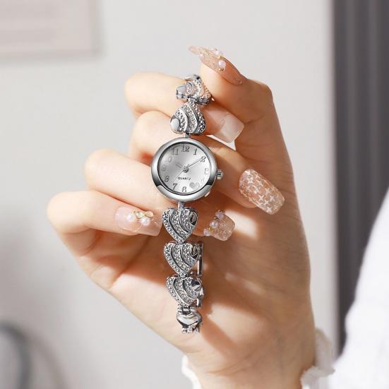 Women Heart Bracelet Watch Rhinestone Quartz Wristwatch Round Dial Elegant Watch for Party Casual Formal Wear