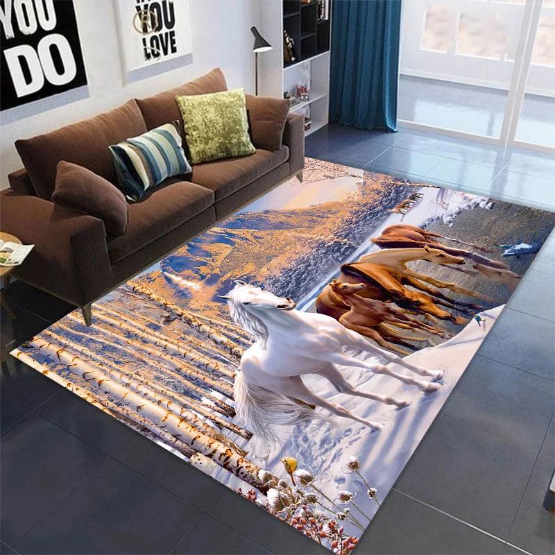 3D Printed Horse Carpets Kids Bedroom Large Animal Area Rugs for Living Room Anti-slip Child Game Soft Floor Mat Home Decoration
