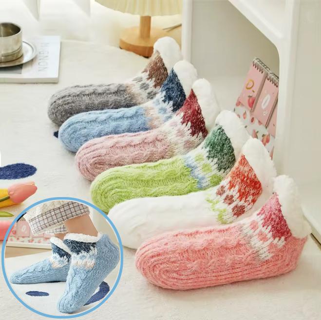 Fashion Plush Floor Socks Women Anti Slip Flower Thick Thermal Socks Autumn WinterAnkle-high Hosiery Slippers Socks Indoor