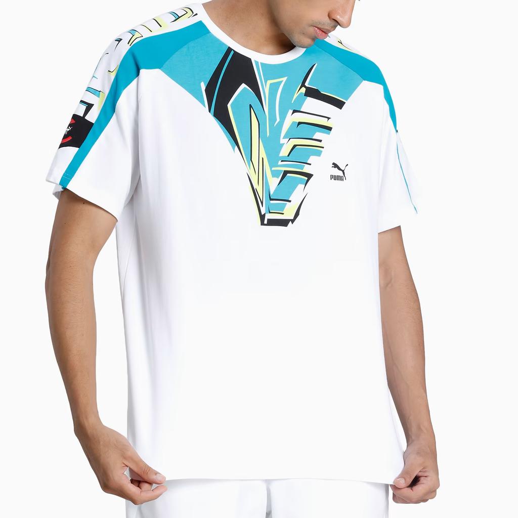 PUMA Geometric Pattern Printed Cotton Short Sleeve T-Shirt Men Tops White 598887-02
