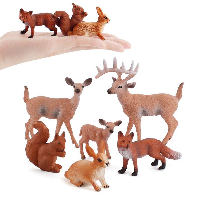 Hand-painted Simulation Of Animal Reindeer Squirrel Red Fox Model Set For Collectors