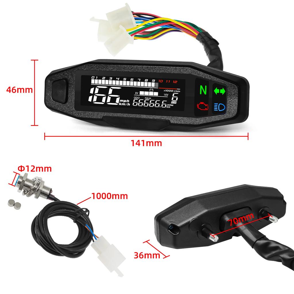 A Universal Digital Motorcycle Meter Speedometer LCD Digital Odometer RPM Fuel Level Meter Turn Signal Light for Motorcycle
