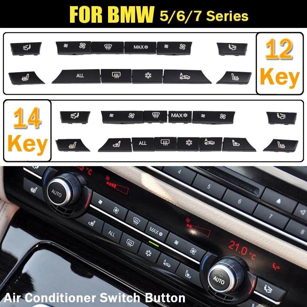 A/C Heater Button 12/14pcs Key Caps Repair Kit Switch Cover For BMW 5/6/7 Series F01 F02 F06 F07 F10 F11 F12 F13 GT