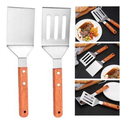 Bratspatel-Set aus Edelstahl mit Holzgriff, hitzebeständig, massiver Pfannenwender