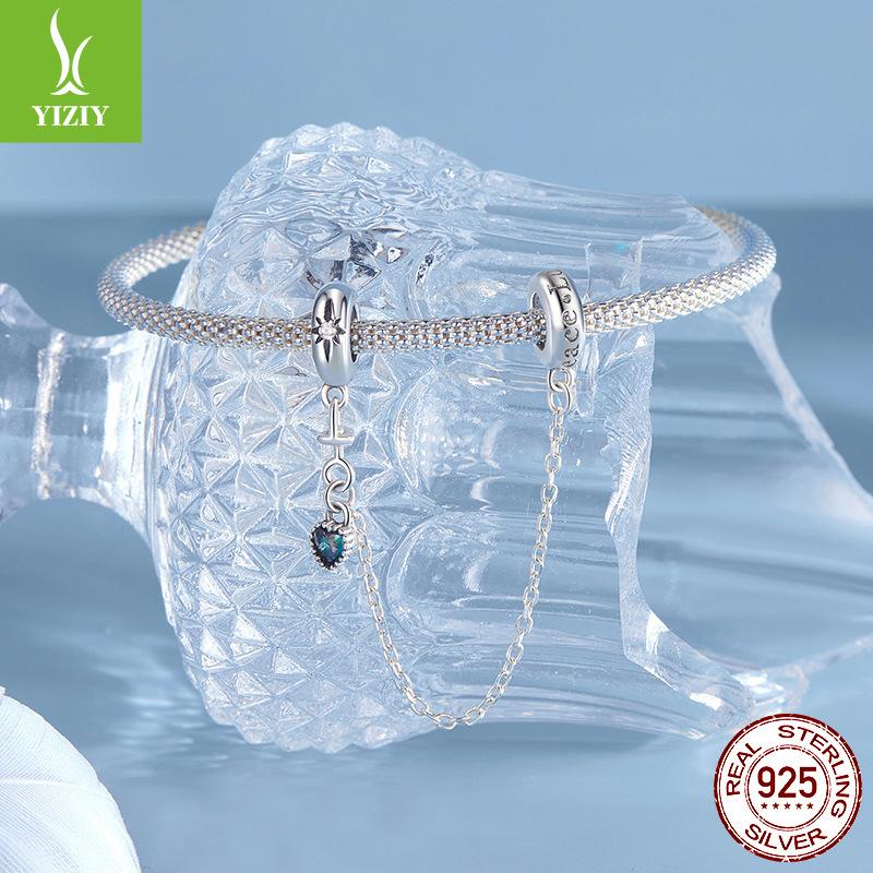 S925 Sterling Silver Beads, Peace And Love Heart Silicone Safety Chain Diy Bracelet Beaded Accessories