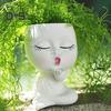 Face Planter Pot with Drainage Hole Resin Kissing Women Head Figurine Flowerpot Indoor Outdoor Plants Container Home Balcony Garden Decoration