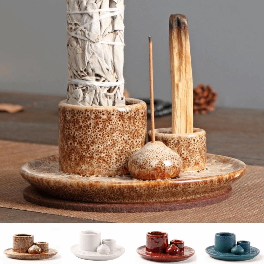 Simple Design Candle Holder Multifunctional Ceramic Incense Tray Incense Stick Holder Room Decor