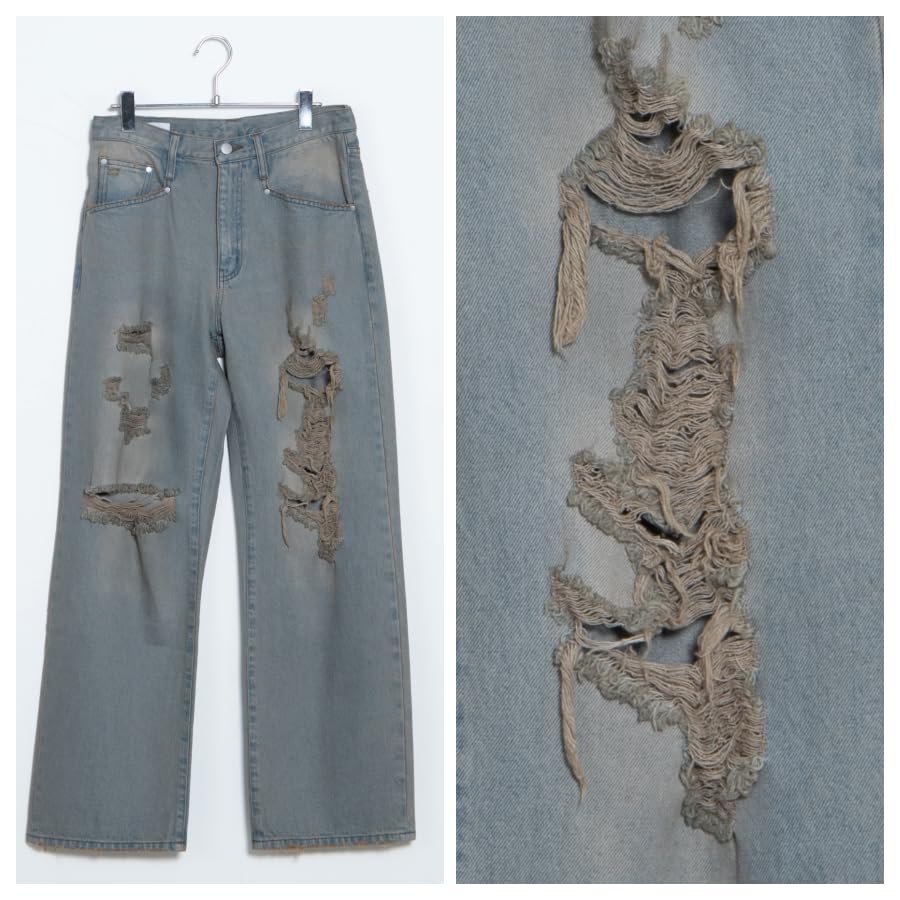 WEGO Unisex Distressed Denim Denim Vintage American Size Denim Men's Wide-Leg Pants, Trousers, Bottoms, Streetwear, Casual, Spring, Summer, Autumn,