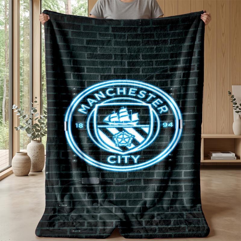 Manchester City Theme Blanket Soft Flannel Fleece Blanket Warm Lightweight Throw Blanket for Home Sofa Bed