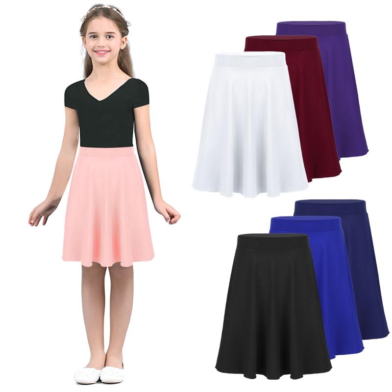 Big Girls' Solid Color Knee Length Stretchy Full A-Line Skirt Daily Casual Birthday Party Dance Modest Skirts