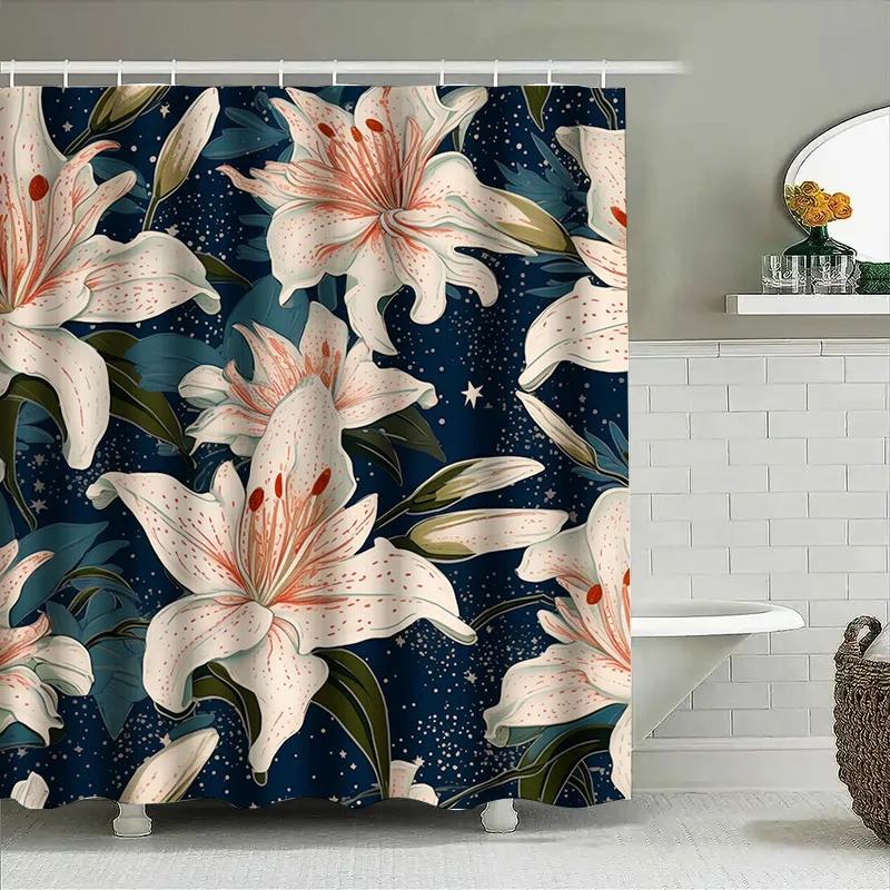 Stylish Bath Shower Curtain Floral Pattern For Bathroom Decorations Waterproof Fabric Various Sizes Available
