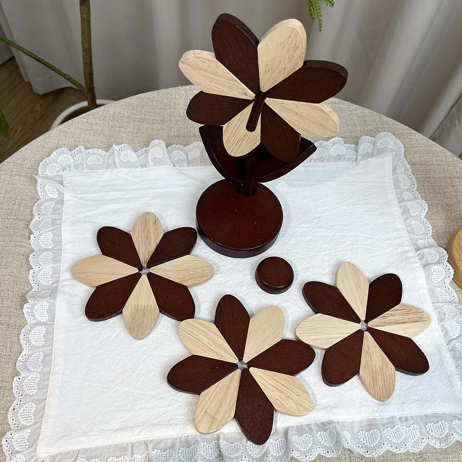 Sunflower Coasters Placemats Insulation Mat Solid Wood Dining Table Anti Scalding Mat Festival Gift Home Decoration