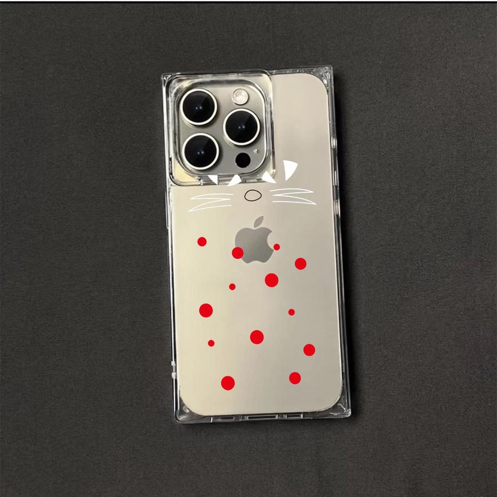 Clear Square Back Tube Case Protection For iPhone 16 ProMax 12 11 14 Pro Max 13 15 Plus Anti-Oxygen,Several Red Dots Pattern Casing