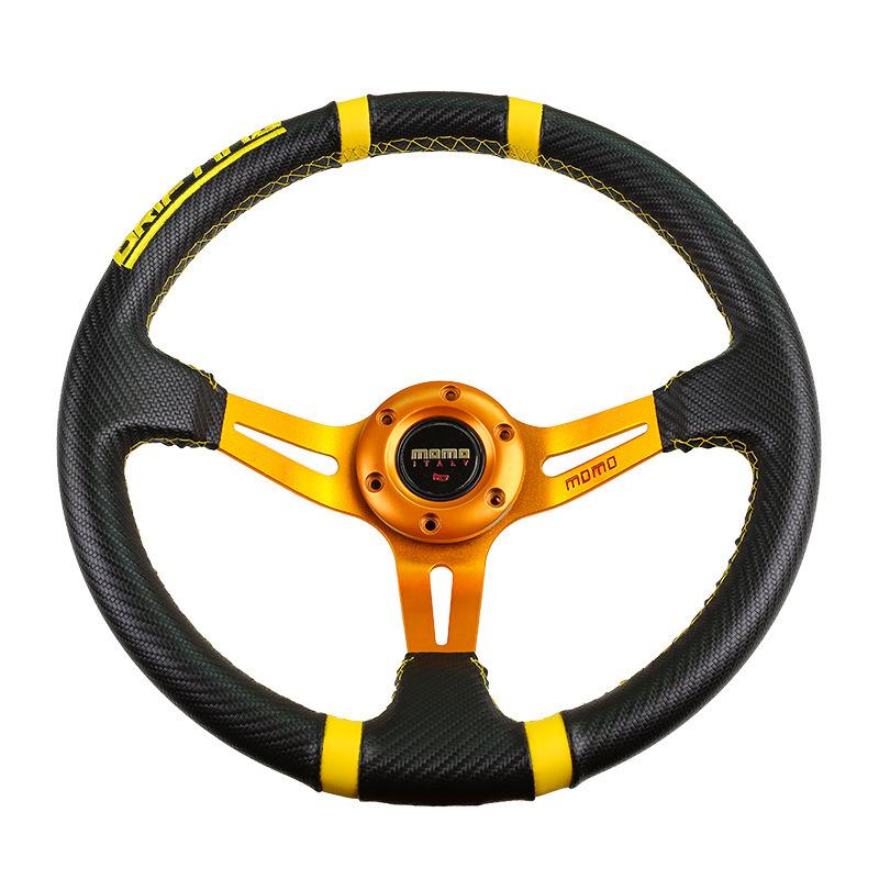 Universal 6 Bolt 350mm Deep Dish PVC Leather Carbon Fiber Steering Wheel