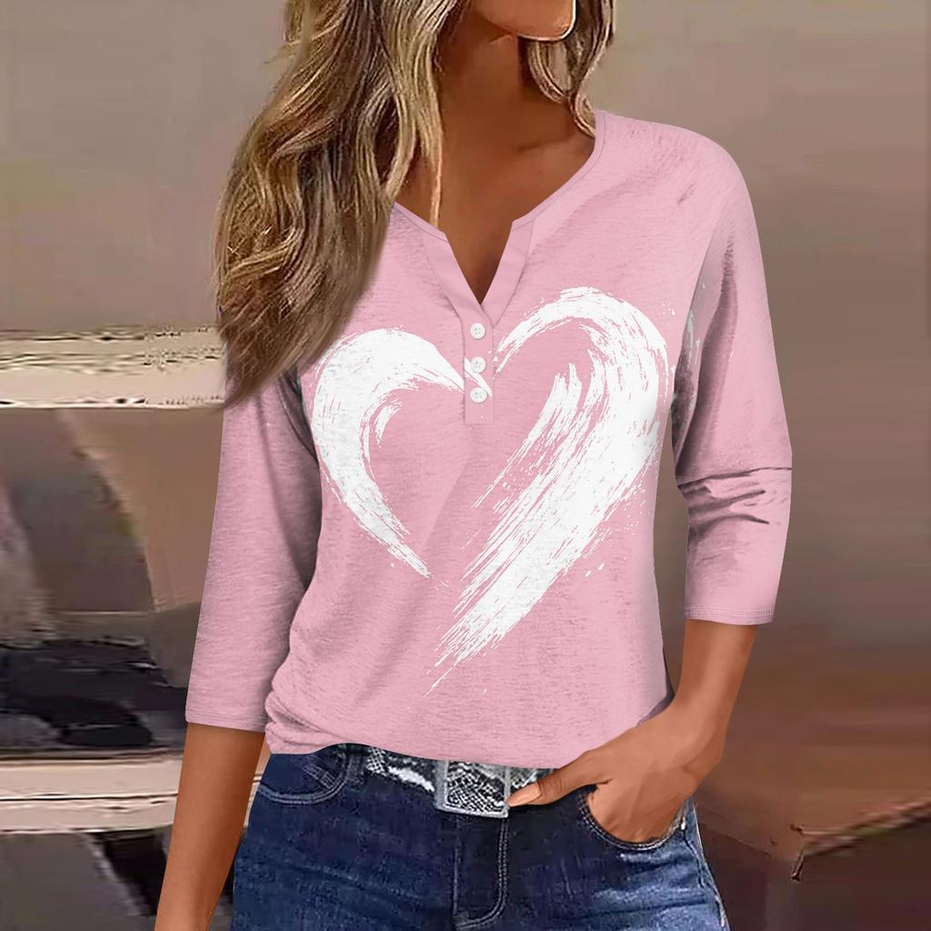 Women's  collar Valentine's Day print short-sleeved T-shirt top