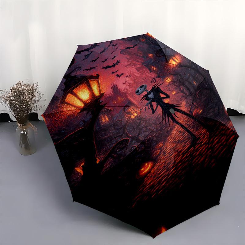 Jack Skellington Themed Automatic Opening and Closing Umbrella, Brightly Colored 8-rib Portable Umbrella, Suitable for Men and Women, A Perfect Gift f
