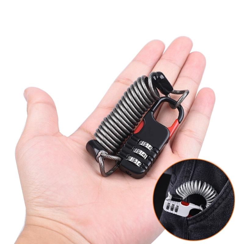 3-Digit Combination Lock Waterproof Padlock Outdoor Mini Wire Rope Combination Lock for Backpacks Trolley Cases Fence
