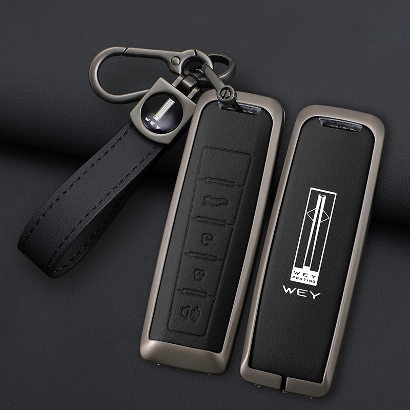 

Car Remote Key Case Cover Holder Protector Shell For Wey Coffee 01 Tank Tank300 Alloy Leather Auto Keychain Interior Accessories